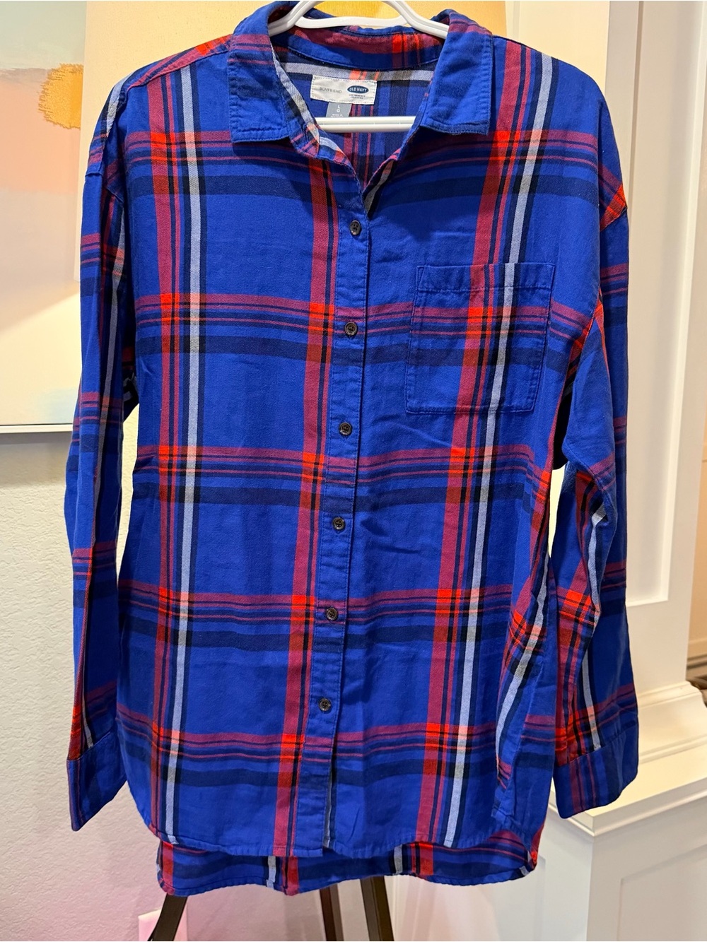 Women’s 100% Cotton Old Navy Blue and Red Plaid Button-Down Shirt size large